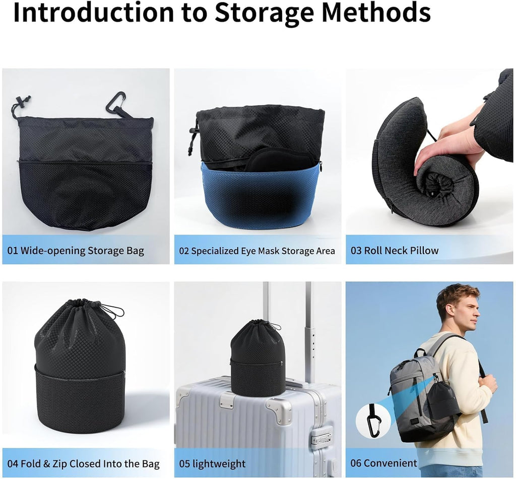 Doosmile Patented Head-Bobble-preventing Ergonomic 360° Supporting Golden Formula Memory Foam Travel Neck Pillow w/3D Contoured Eye…