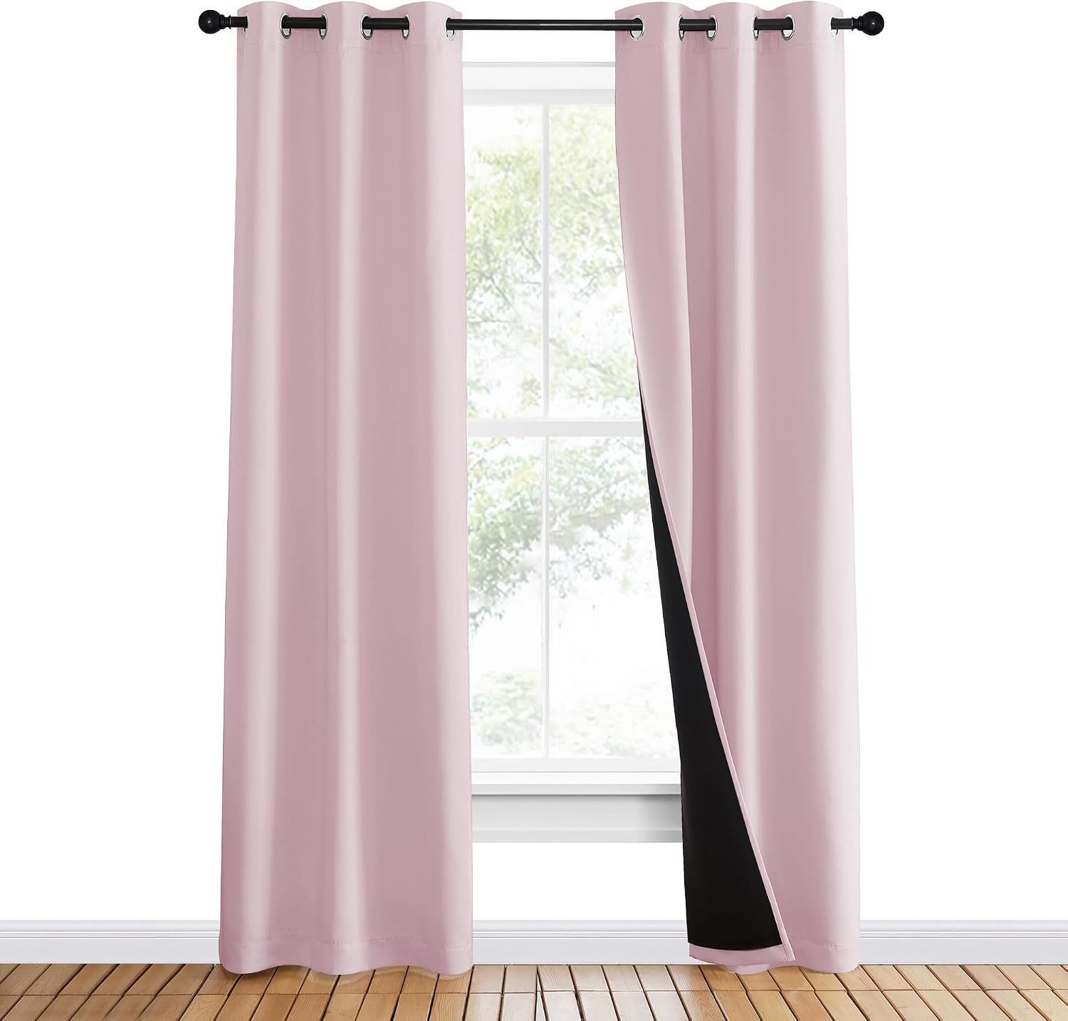 Nicetown 100% Blackout Window Curtain Panels, Heat and Cold Blocking Drapes with Black Liner for Nursery, 80" Thermal Insulated Draperies (…