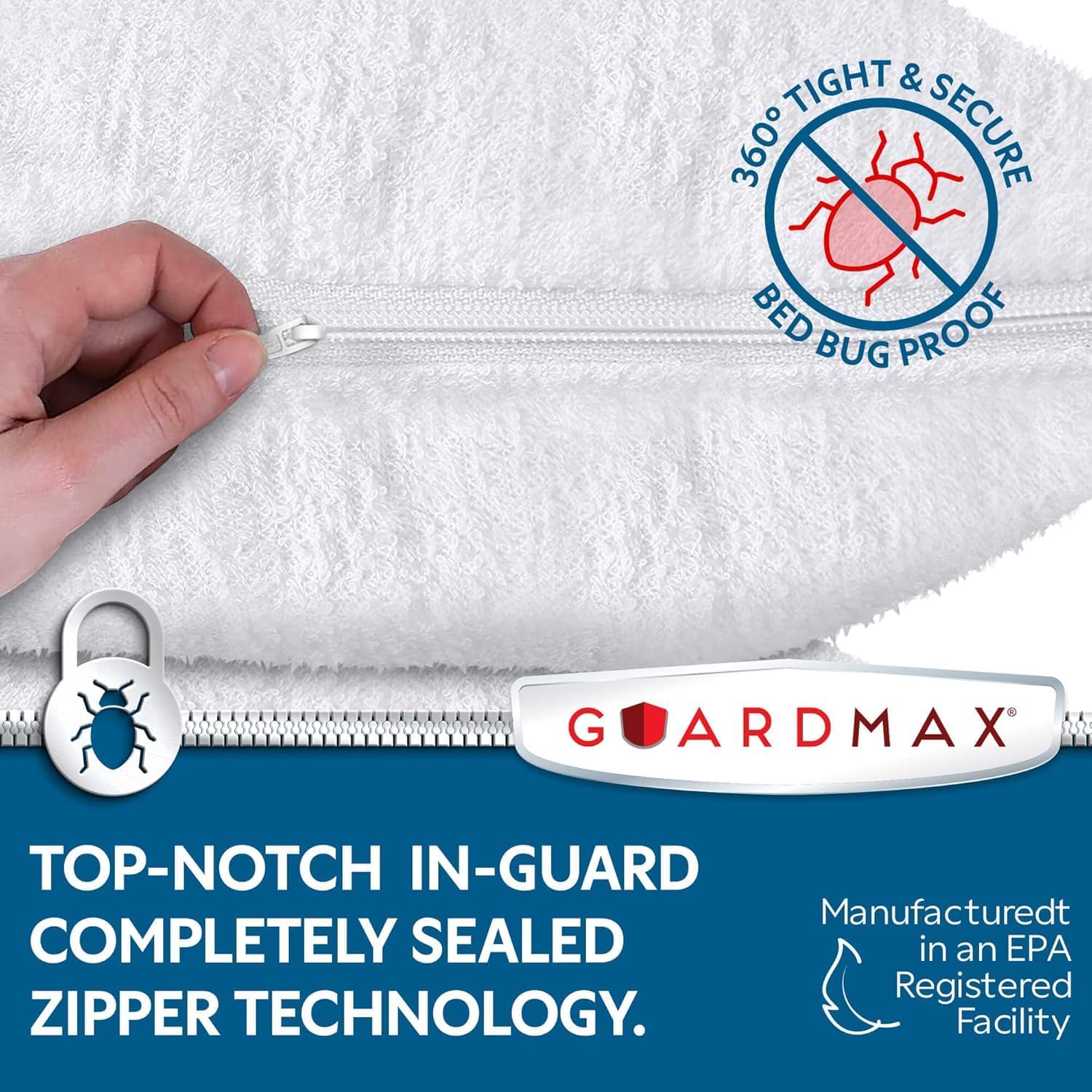 Guardmax Terry Cotton Waterproof 24x24 Size - Zippered Bed Bug Pillow Protector 2 Pack - Hypoallergenic Pillow Case Cover Protects from…