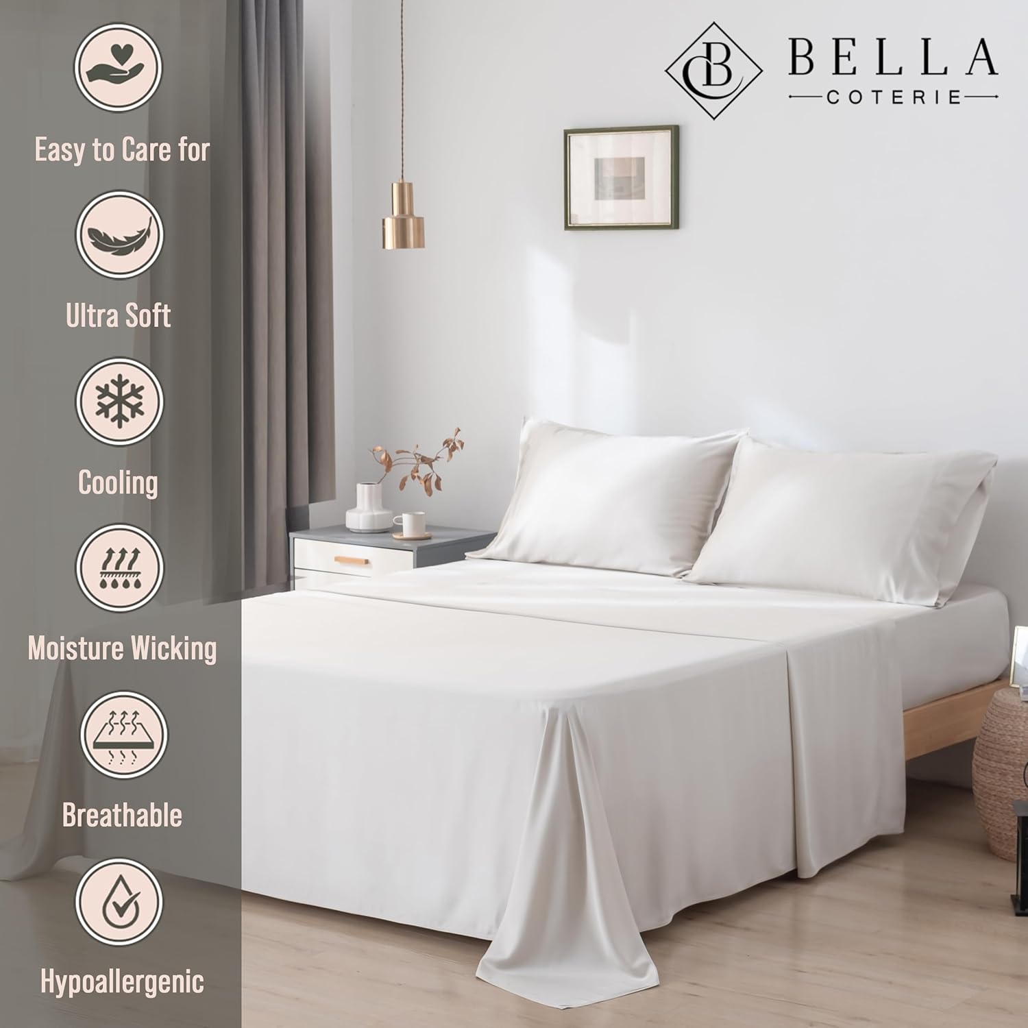 Bella Coterie Luxury Bamboo Viscose Cal King Size Sheet Set | 100% Organically Grown | Ultra Soft | Cooling for Hot Sleepers | 18" Deep…