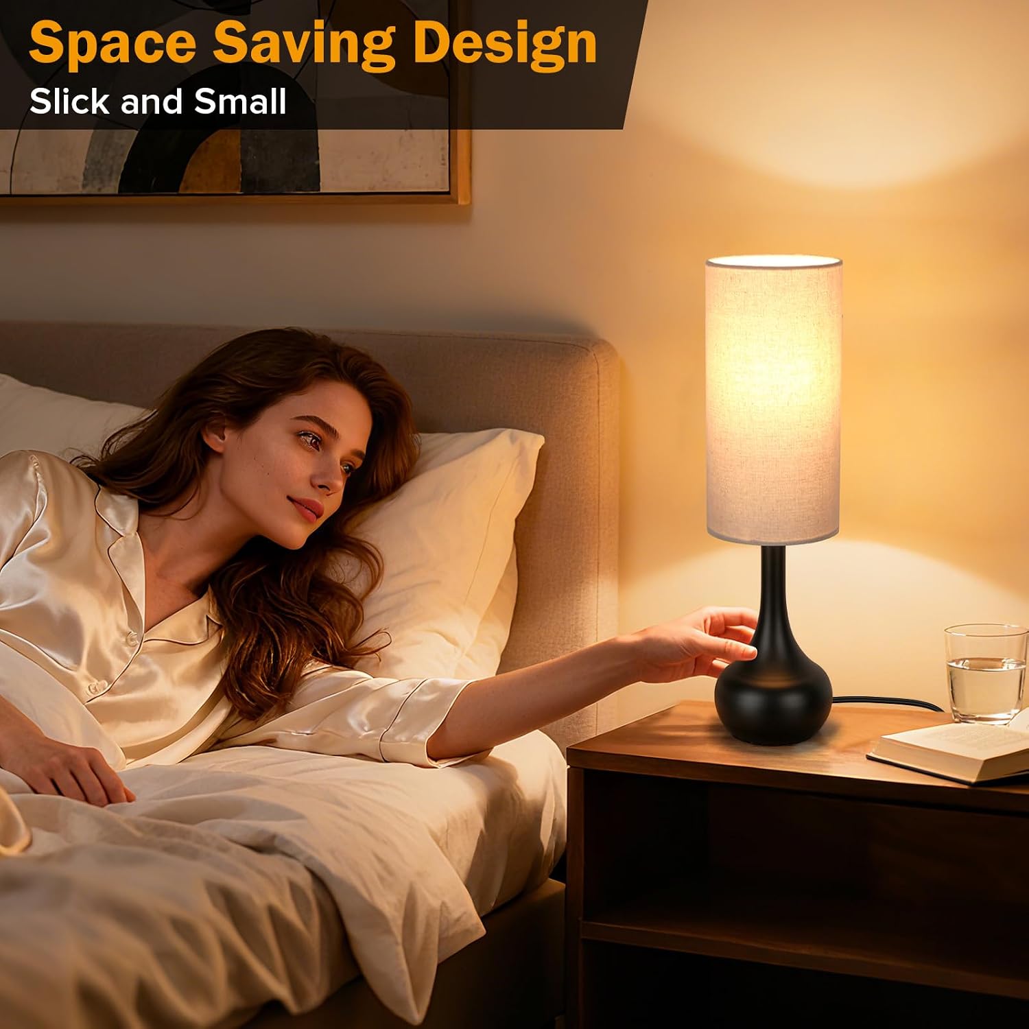 Ledikon Touch Bedside Lamp for Nightstand,3-Way Dimmable, Space Saving & No Assembly Required, Upgraded Small Droplet Vintage Black Table La…