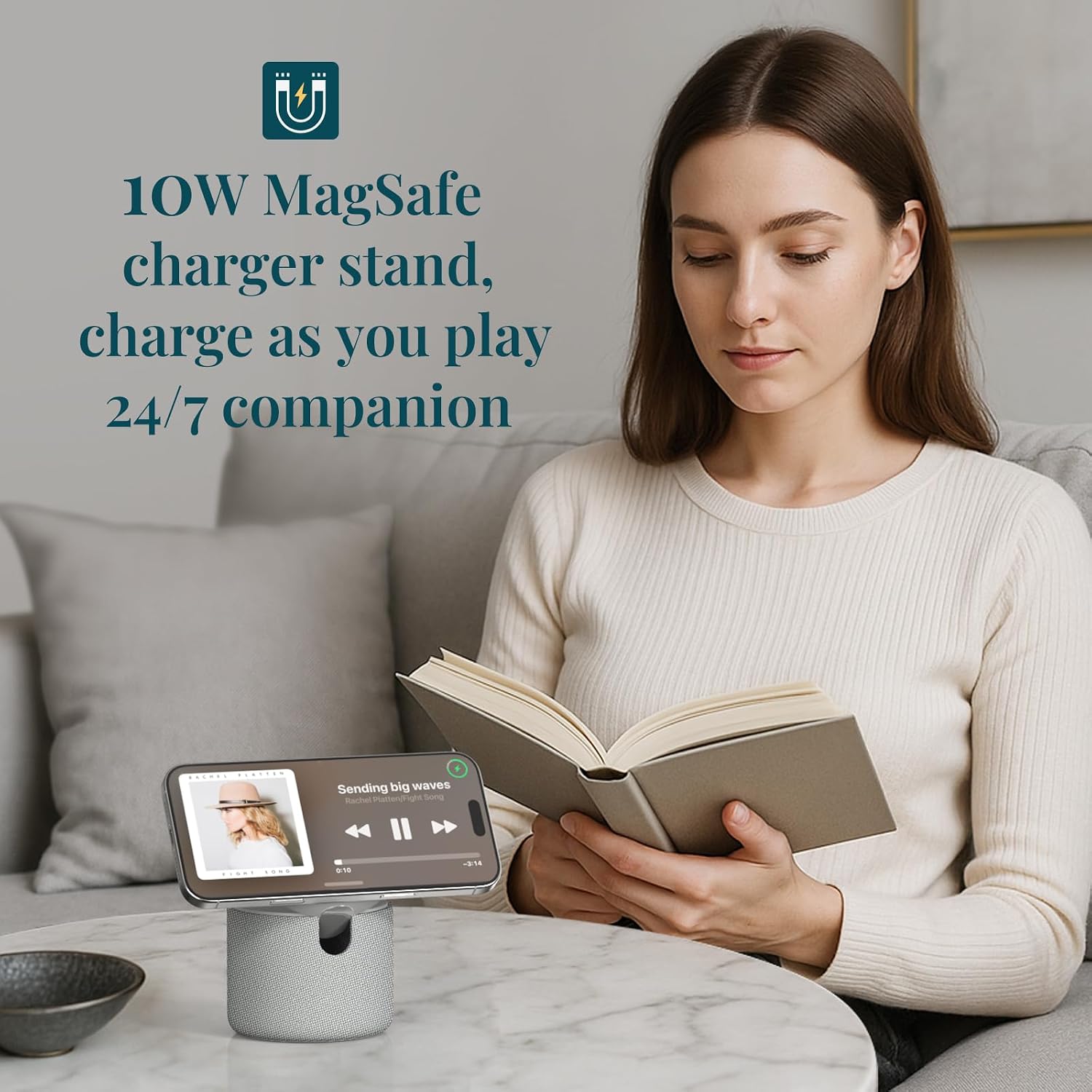 ANJANK White Noise Sound Machine with Wireless Charger Stand, 20 Soothing Sleep Sounds, 32-Levels Volume, Auto-Off Timer, Magnetic…