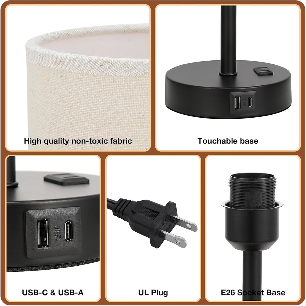 Dicoool Tall Touch Bedside Table Lamp with USB - 3 Way Dimmable Black Lamps for Bedroom Nightstand, Desk Lamp with Black Charging Station…