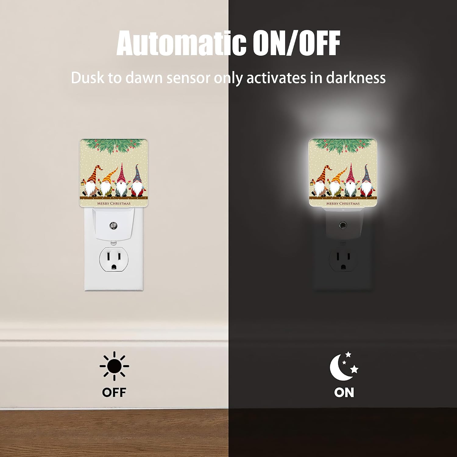 Christmas Santa Claus Dusk to Dawn Night Light, Auto Sensor Lamp Home Indoor Stairway Kitchen Corridor, Night Lights Plug into Wall…