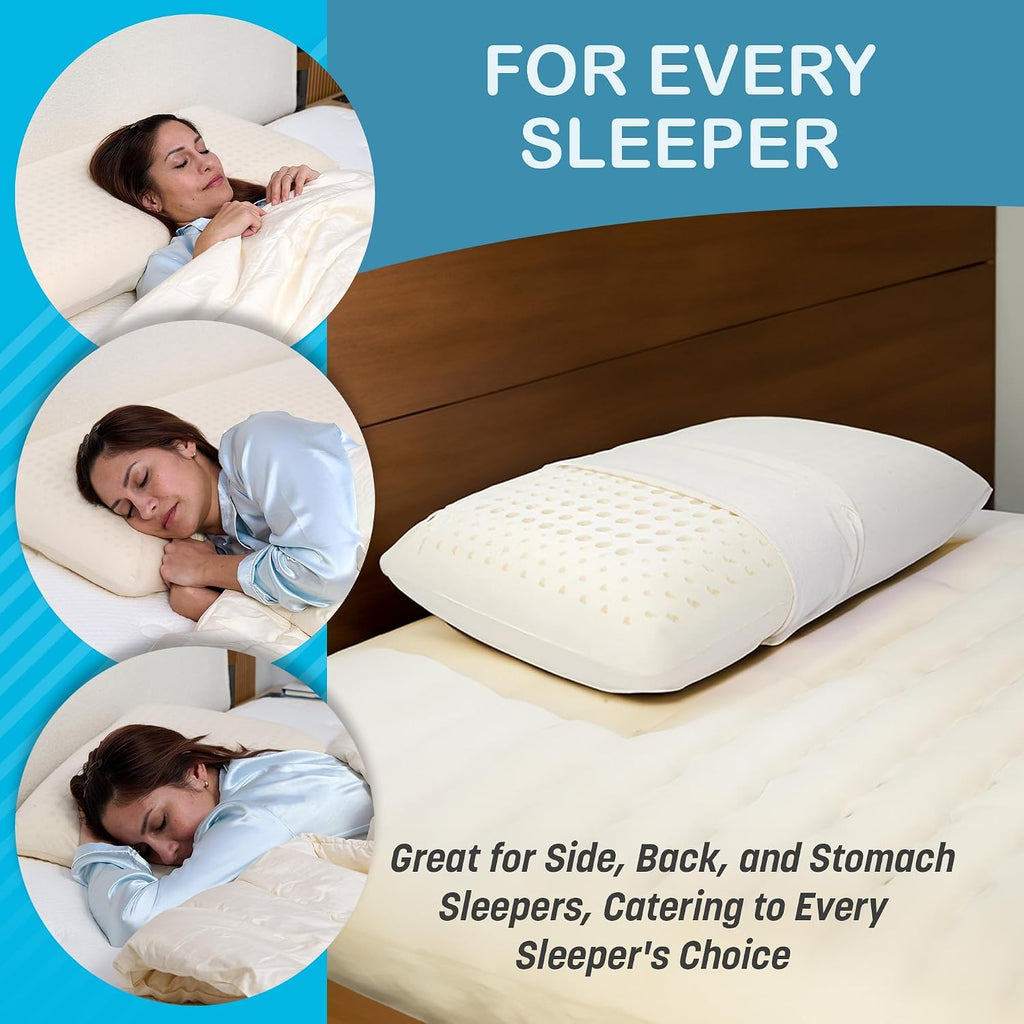 Home Turmerry Green Natural Bed Pillow - GOLS Certified Organic Rubber Foam Latex Pillows for Sleeping Side, Back, Stomach Sleepers Zippere…
