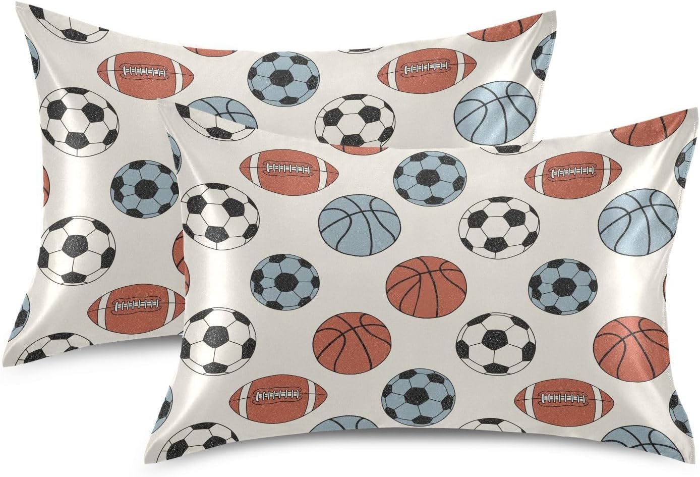 Soccer Basketballs Beige Pillow Covers Silk Pillowcase for Hair and Skin Soft Smooth Breathable Cooling Satin Pillowcase Standard Size…