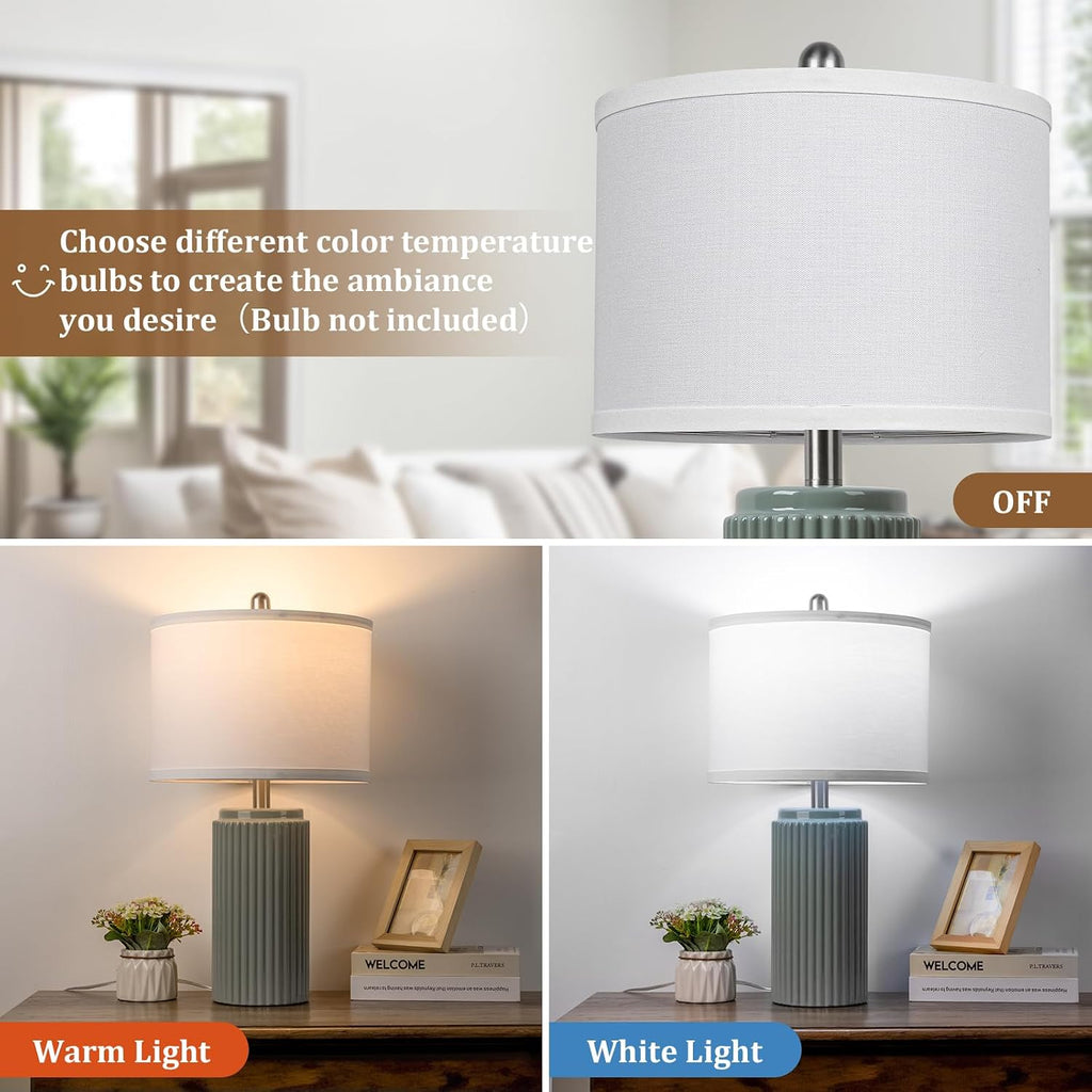 Tobusa 23.5’’ Modern Green Ceramic Table Lamps Set of 2 for Living Room, Farmhouse Ceramic Bedside Nightstand Lamps for Bedroom, Vintage De…