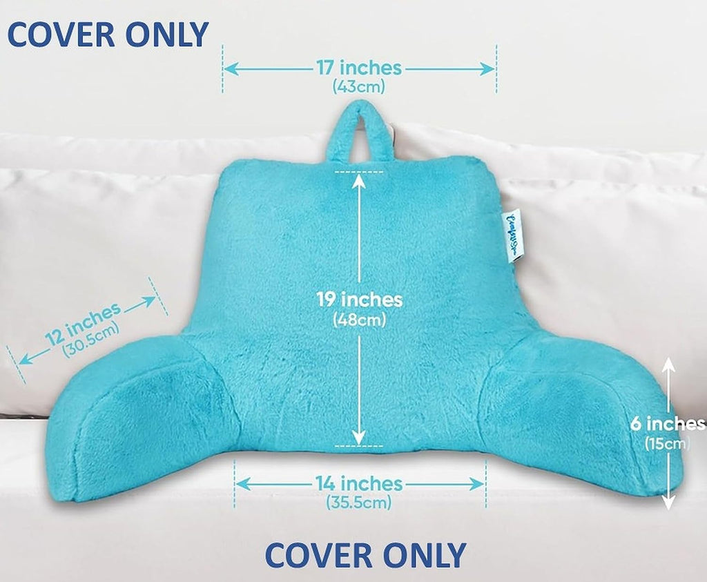 ComfortSpa Reading Pillow Replacement Cover for 19 inch Back Rest Pillow, Polyester Velour Machine Wash and Dry (Faux Fur Blue)