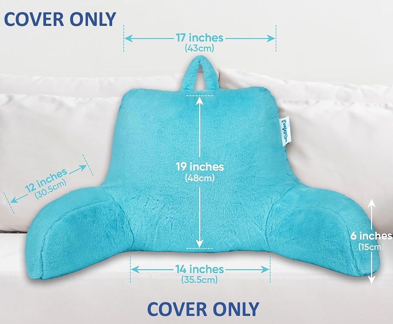ComfortSpa Reading Pillow Replacement Cover for 19 inch Back Rest Pillow, Polyester Velour Machine Wash and Dry (Faux Fur Blue)
