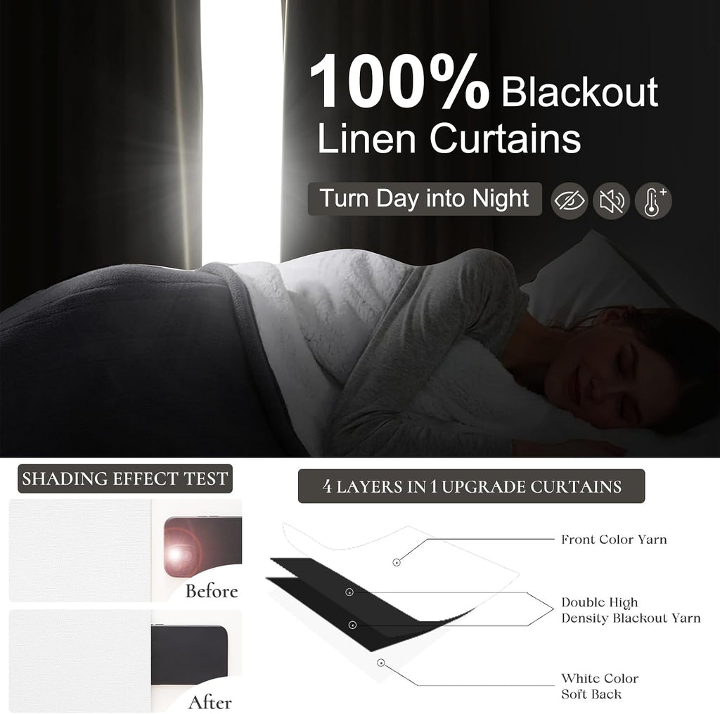 Qjmydeco Pure White Blackout 102 Inch Long Curtains for Bedroom, Funky Heavy Linen Ceiling Track Nursery Curtain Heart/Cold Block Sound Dam…