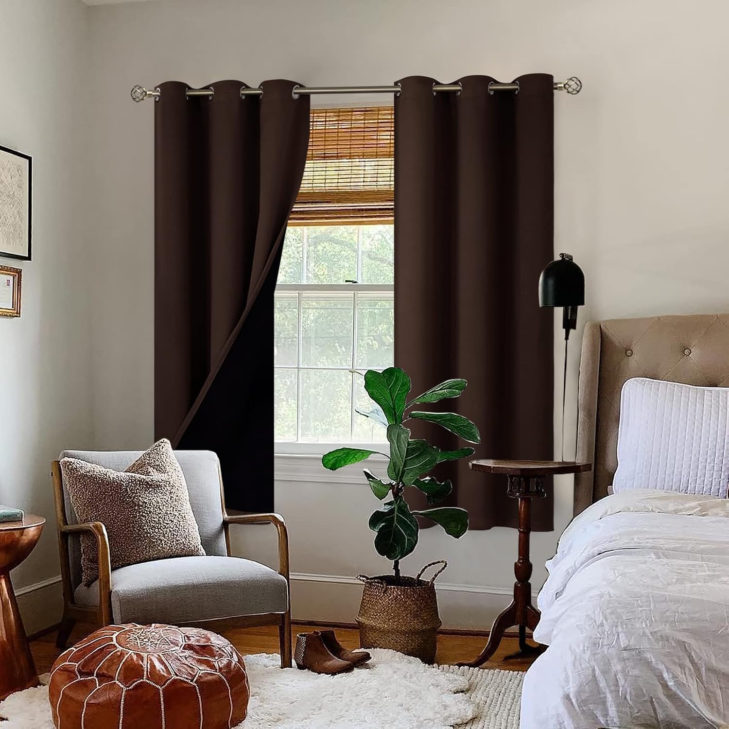 BGment Thermal Insulated 100% Blackout Curtains for Bedroom with Black Liner, Double Layer Full Room Darkening Noise Reducing Grommet Curta…
