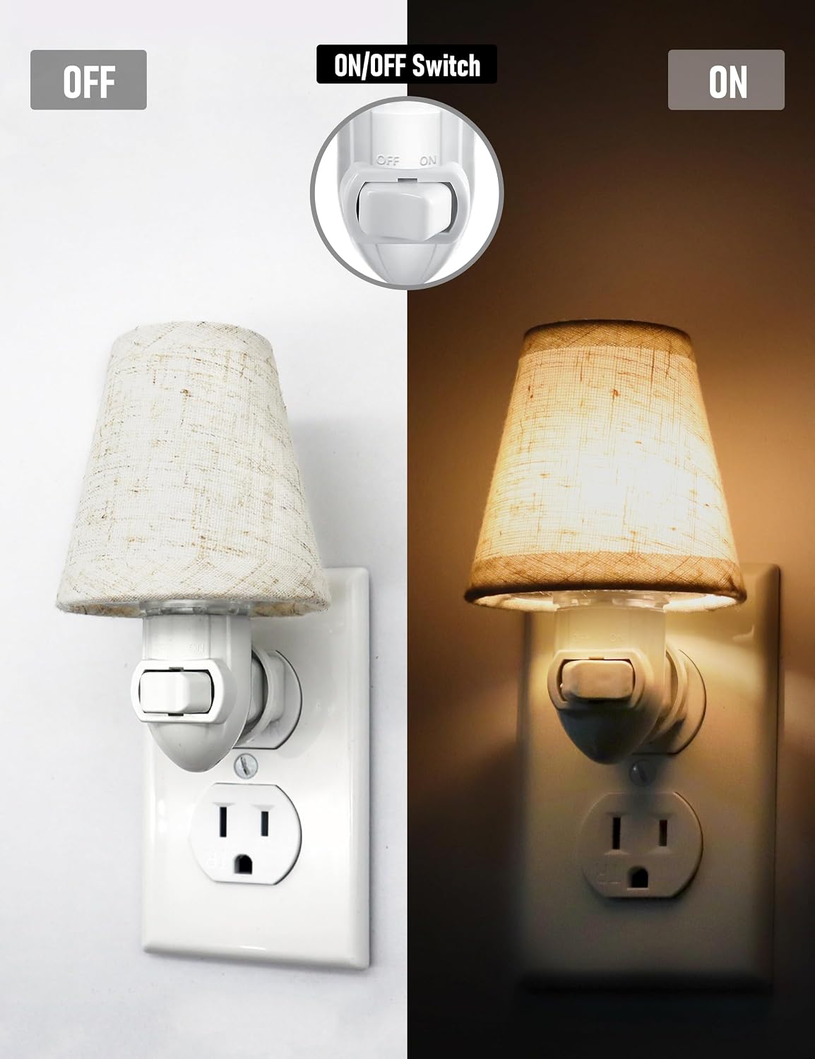 Vintage Plug in Night Light with Switch, 2-Pack 0.5W LED Night Lights Plug into Wall Socket, Soft Warm Baby Nursery Nightlight with Linen…