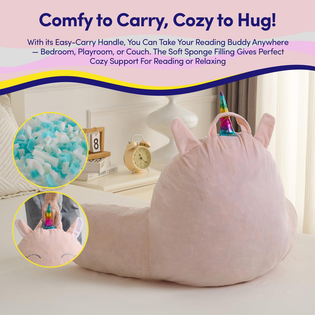 Unicorn Reading Pillow for Kids & Teens with Shredded Memory Foam – Soft Velvet Lounger with Fun Character Designs, Removable Washable…