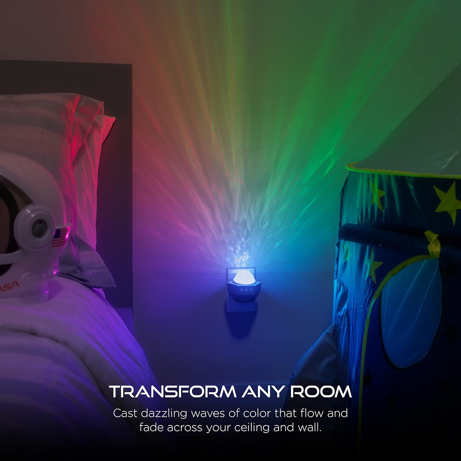 Enbrighten Galaxy Projector Plug in Night Light for Kids LED Lights for Bedroom Space Nightlight Aurora Playroom Game Room Lighting 70334-T1