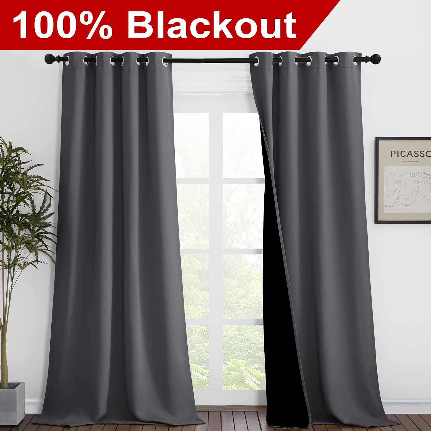 Nicetown 100% Blackout Blinds, Set of 2, 46" x 96", Laundry Room Decor Window Treatment Curtains for Large Patio Sliding Door, Thermal Insu…