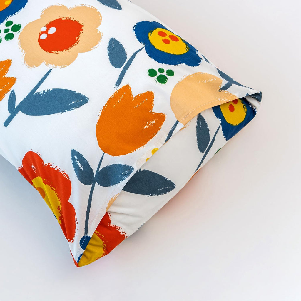 Susybao Floral Pillow Cases King Size Set of 2 100% Cotton Colorful Flower Pillow Covers Envelope Closure End Orange Blue Botanical Decorat…