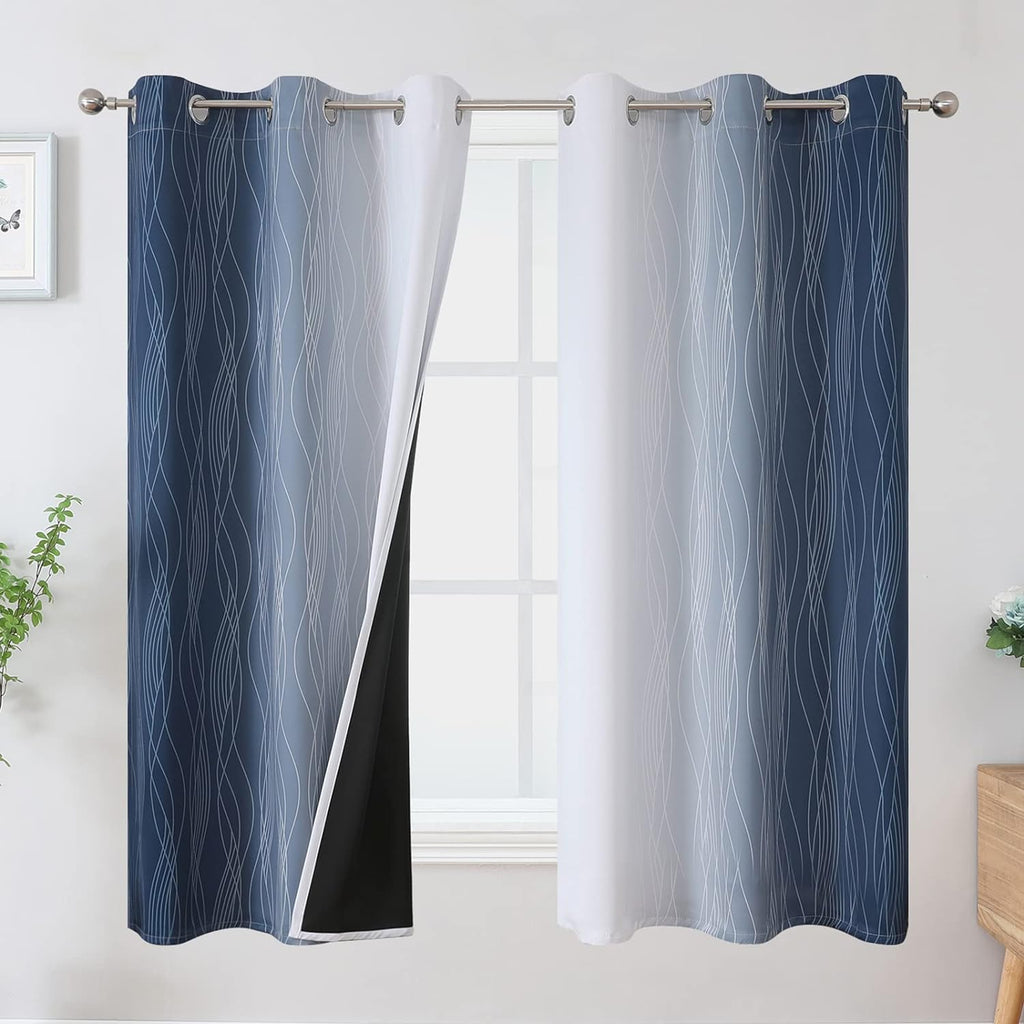 Estelartextiler Estelar Textiler Grayish White and Navy Blue Blackout Curtains for Living Room, Ombre Thermal Insulated Noise Reducing Blac…