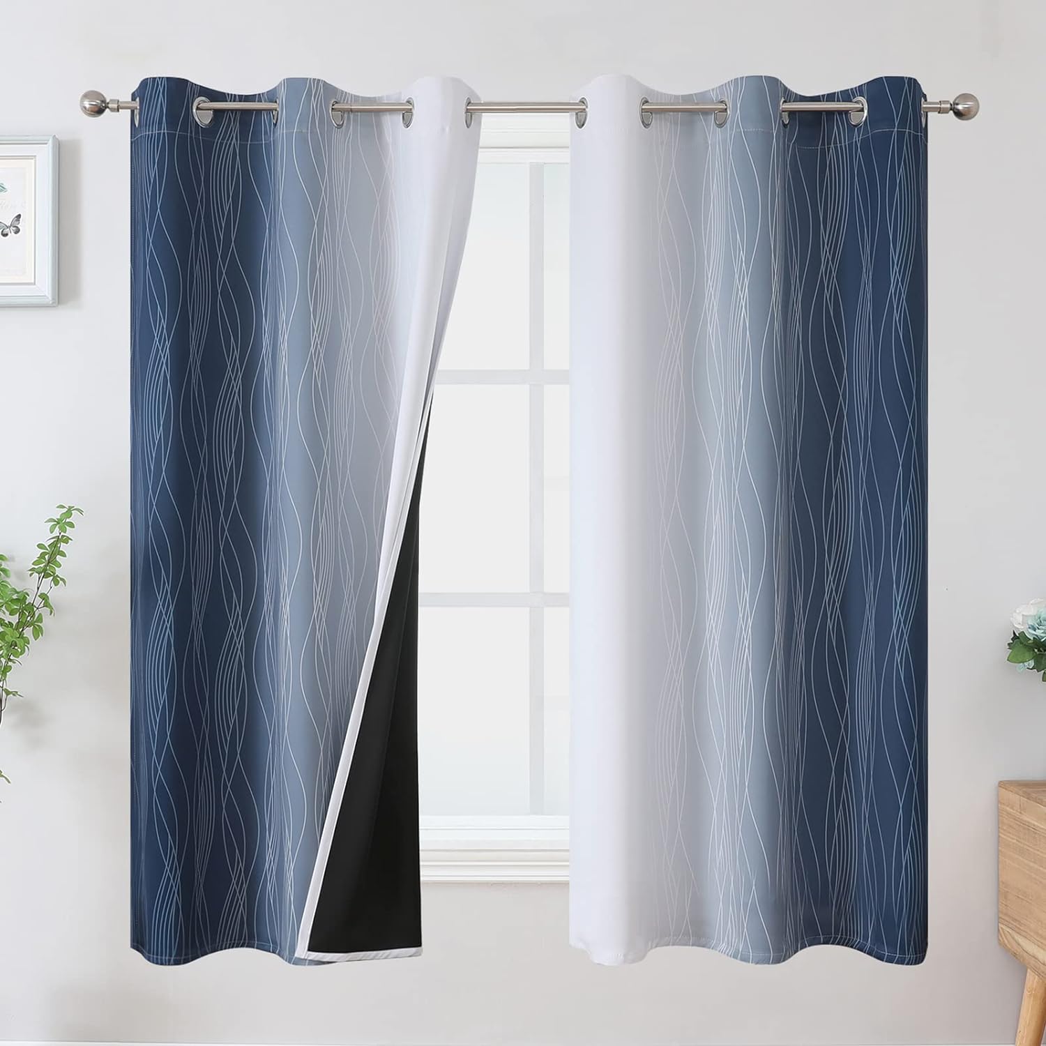 Estelartextiler Estelar Textiler Grayish White and Navy Blue Blackout Curtains for Living Room, Ombre Thermal Insulated Noise Reducing Blac…