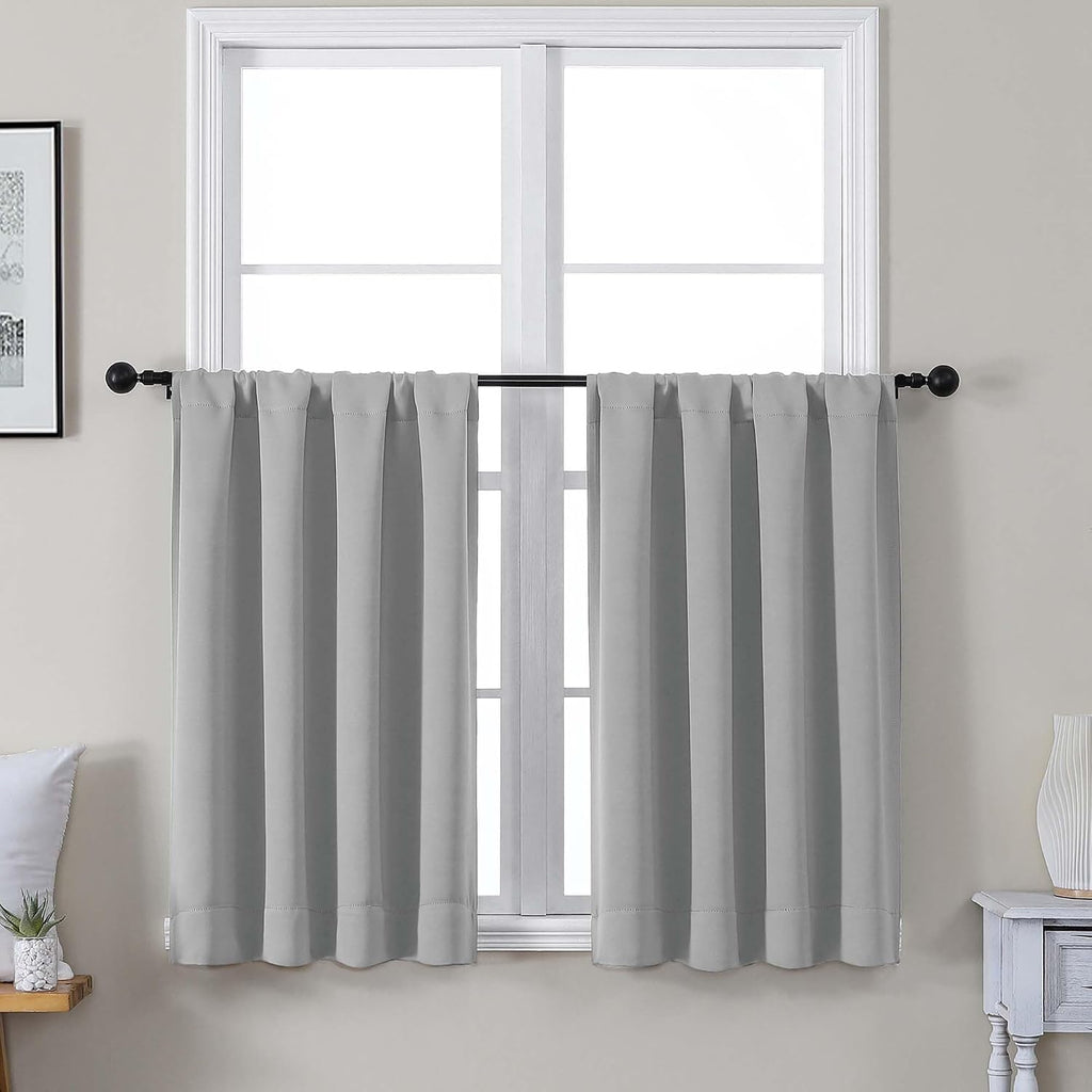 Gwine Silver Grey Short Curtains 36 Inches Long, Small Half Window Cafe Curtains Thermal Insulated Room Darkening Blackout Curtain for…