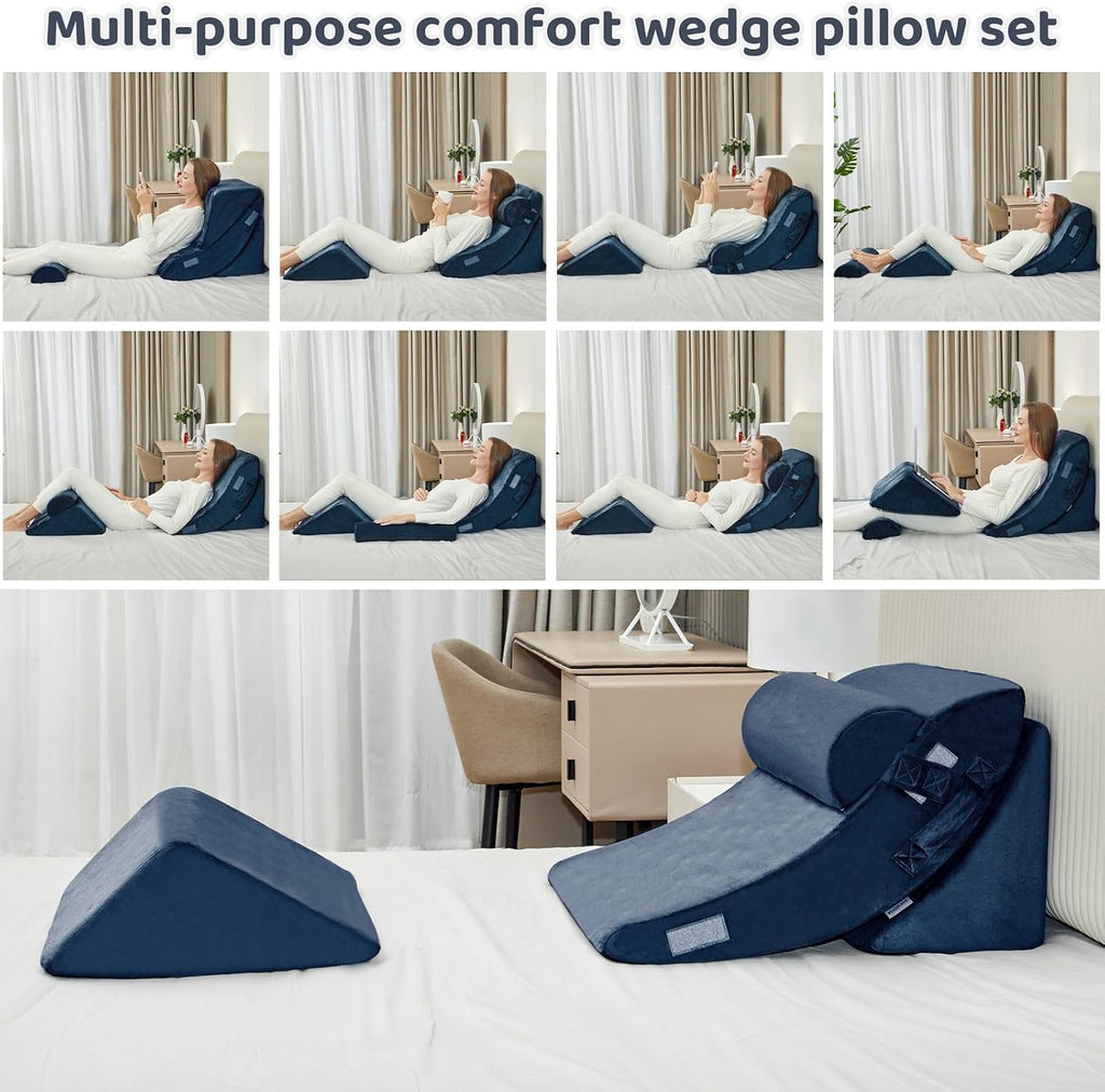 PIASHJOY 4pcs Wedge Pillow Set for After Surgery, Upright Pillows for Sleeping, Foam Wedge for Back and Leg Pain, Wedge Pillows for Aci…