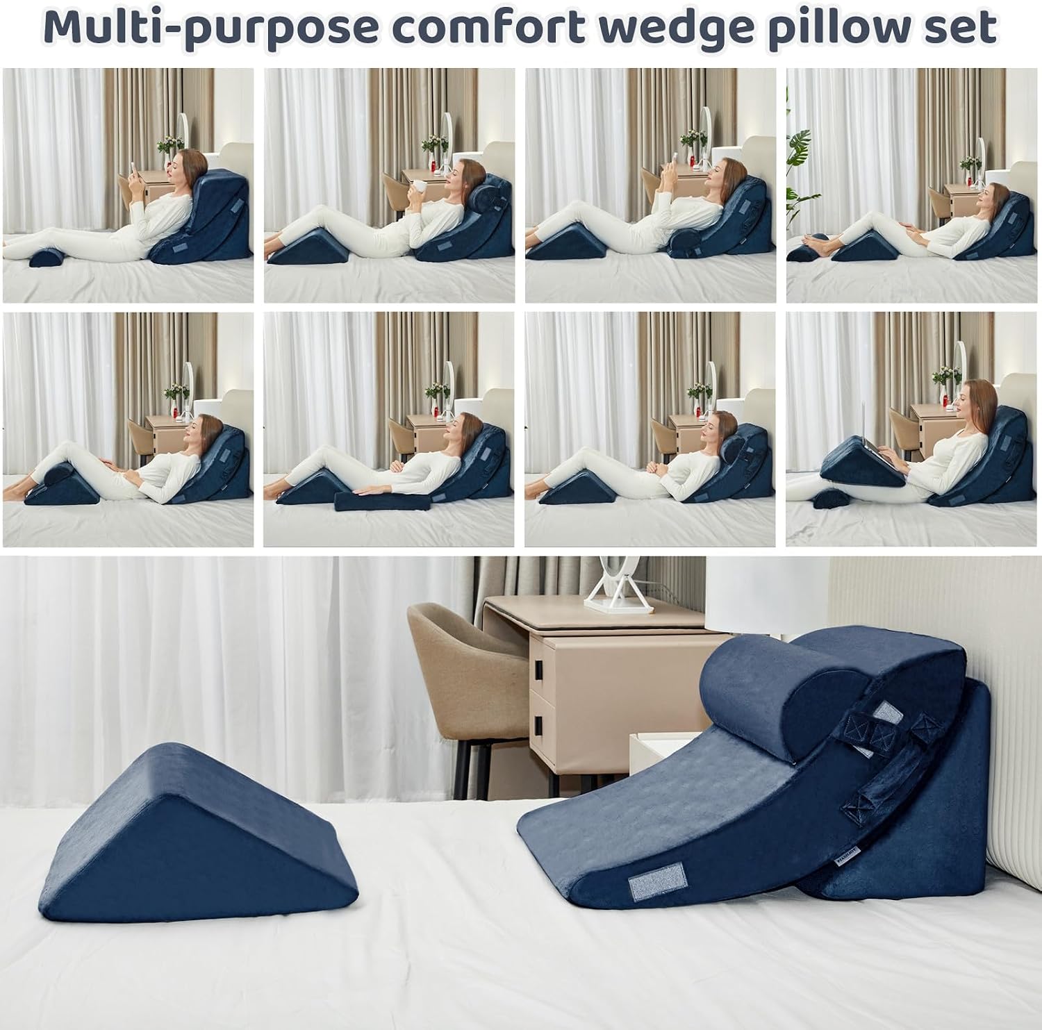 PIASHJOY 4pcs Wedge Pillow Set for After Surgery, Upright Pillows for Sleeping, Foam Wedge for Back and Leg Pain, Wedge Pillows for Aci…