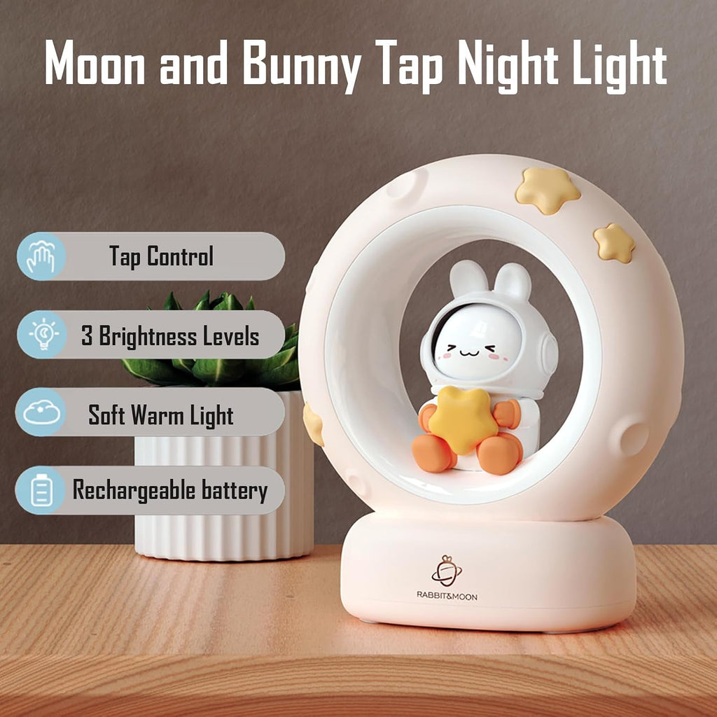 Moon and Bunny Rechargeable Night Light, Safe PVC and ABS Material, 3 Brightness Levels, Tap Control, Warm Light, Toddler Sleeping Lamp…
