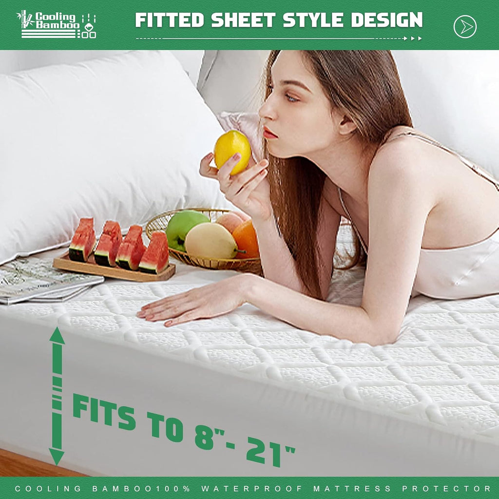 Unilibra Queen Size Waterproof Mattress Protector, 3D Air Rayon Made from Bamboo Cooling Mattress Cover, Breathable Deep Pocket Mattress Pa…