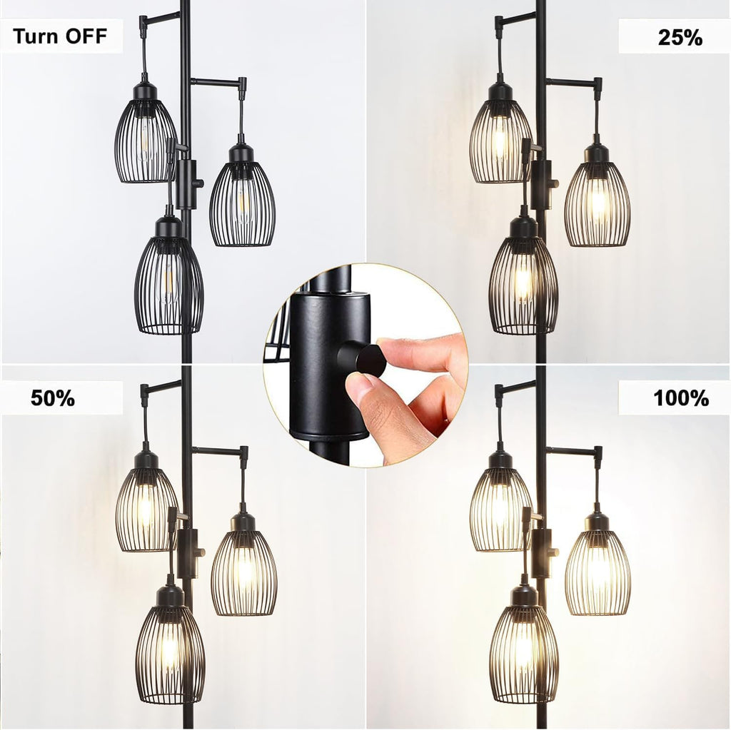 68’’ Dimmable Floor Lamp, 3 x 800LM LED Edison Bulbs Included, Industrial Floor Lamps for Living Room, Rustic Tall Lamps Standing Lamp…