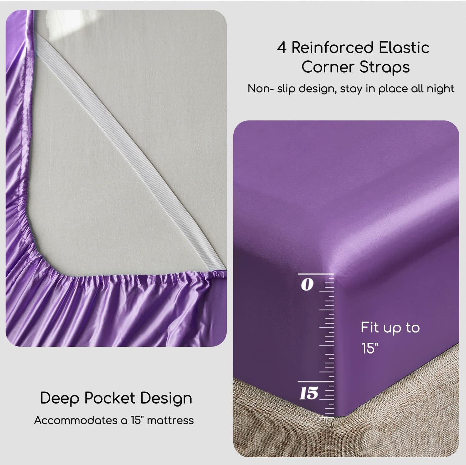 MR&HM Satin Bed Sheets, Queen Size Sheets Set, 6 Pcs Silky Bedding Set with 15 Inches Deep Pocket for Mattress (Queen, Lavender) 6 Pcs…