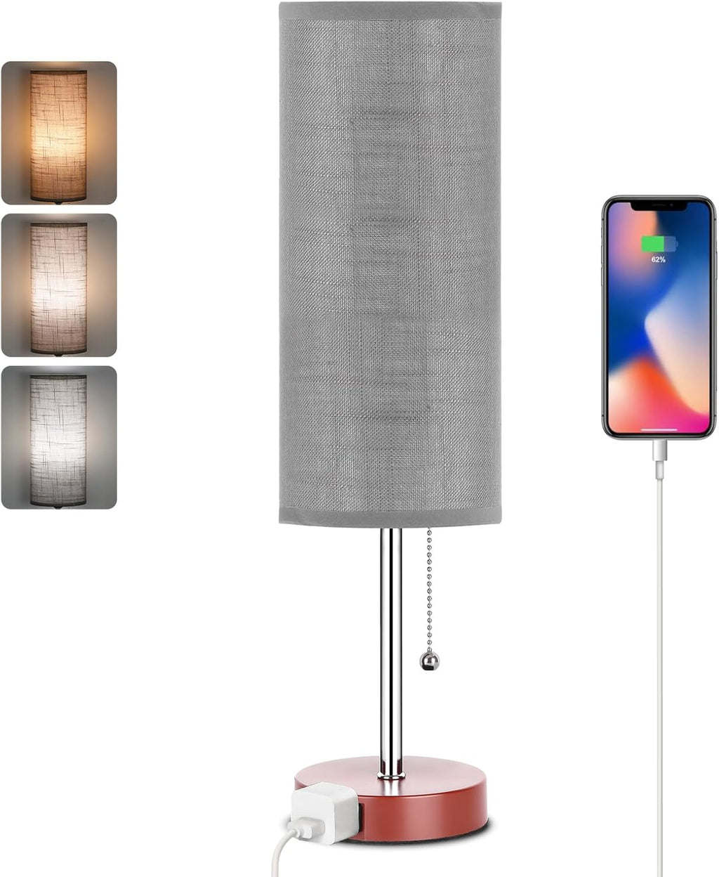 Dott Arts 18" Table Lamp for Bedroom, 3-Color Bedside Lamps with Pull Chain, Bedroom Table Lamps for Nightstand, AC Outlet Small Lamp for…