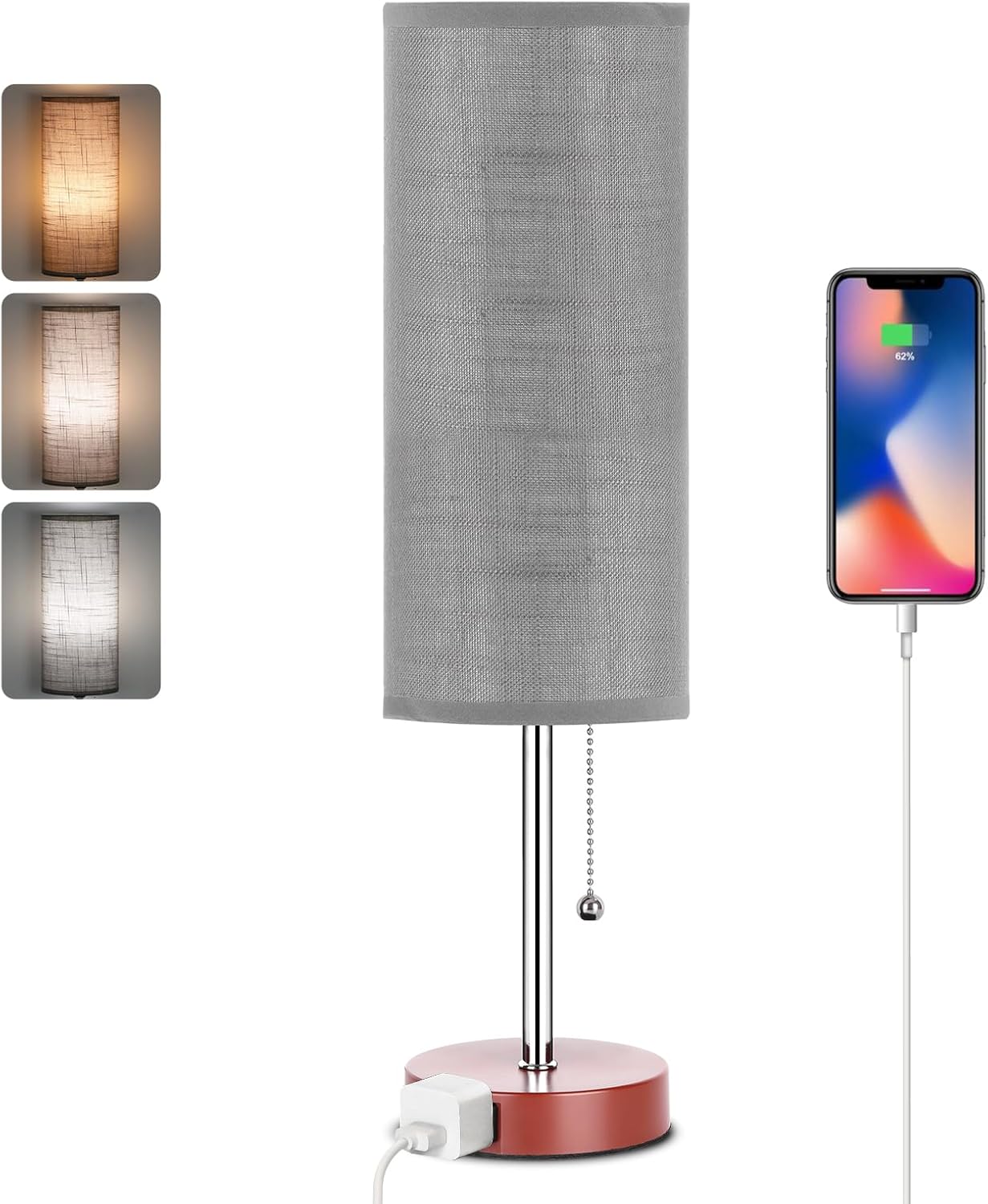 Dott Arts 18" Table Lamp for Bedroom, 3-Color Bedside Lamps with Pull Chain, Bedroom Table Lamps for Nightstand, AC Outlet Small Lamp for…