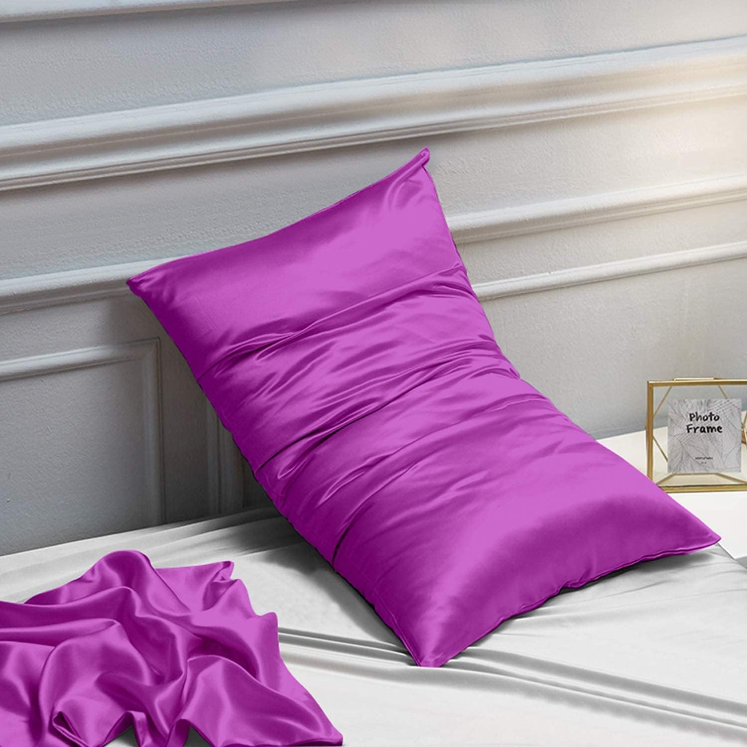 Ntbay 12 Pack Satin Standard Pillowcases for Hair and Skin, Luxurious and Silky Pillow Cases with Envelope Closure, 20 x 26 Inches, Purple…