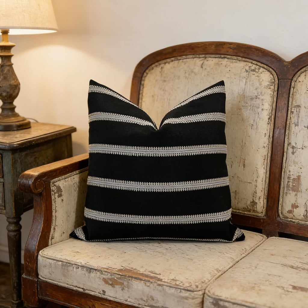 Slow Cow Decorative Textured Woven Stripe Throw Pillow Cover Modern Country Design Cushion Cover Pillow Cover 20 x 20 Inches Black Mixed…