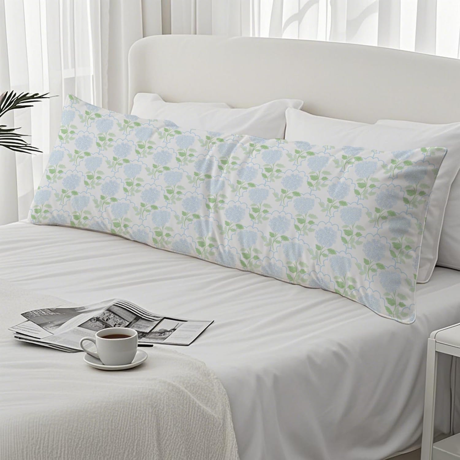 Blue Hydrangea Flower 20x54 Body Pillow Cover, Cottagecore Room Decor, Botanical Decor, Farmhouse Blue Floral Decorative Long Body Pillow…