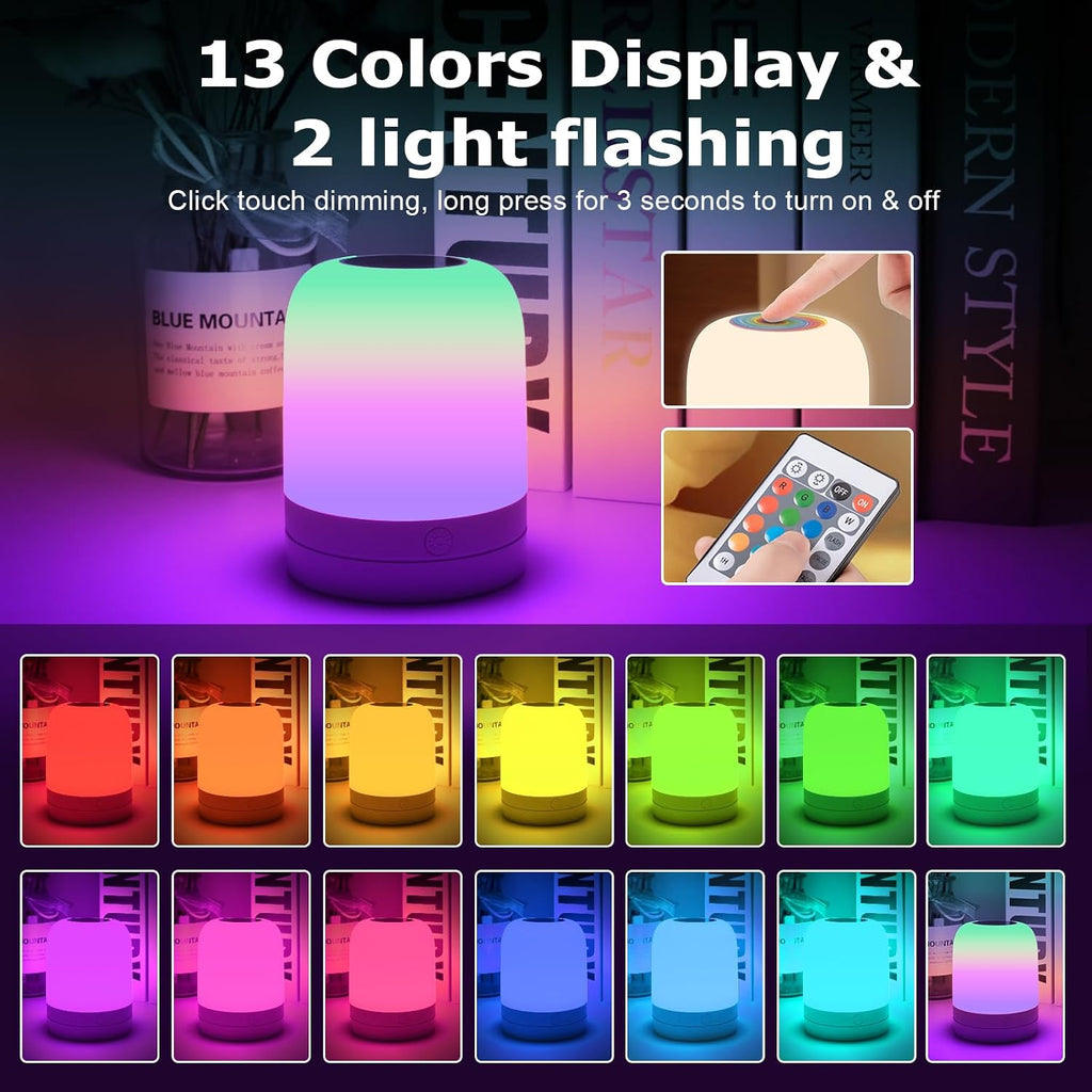 Small Nursery Night Light for Kids,13 Colors Dimmable Night Lamp for Bedroom, Portable Stepless Dimming Nursery Lamp, Color Changing LED…