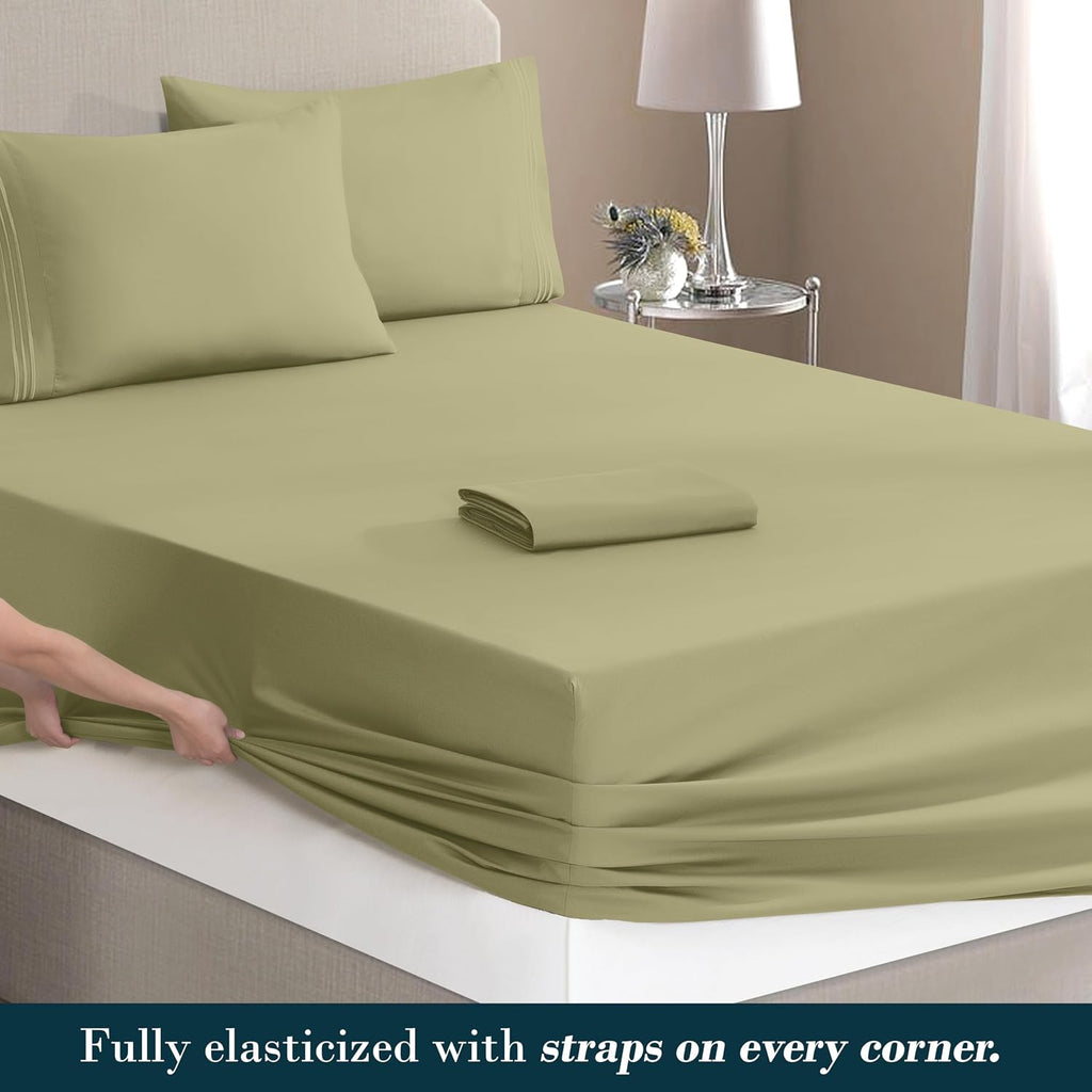 MocassiLuxuryBedding Mocassi King Size 4-Piece Bed Sheet Set - 1800 Hotel Quality Microfiber 18-24 Inches Extra Deep Pocket Fitted Sheet- L…