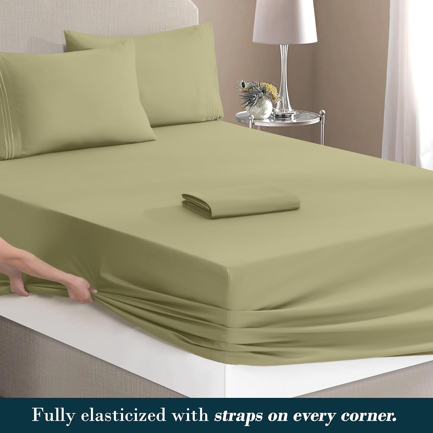 MocassiLuxuryBedding Mocassi King Size 4-Piece Bed Sheet Set - 1800 Hotel Quality Microfiber 18-24 Inches Extra Deep Pocket Fitted Sheet- L…