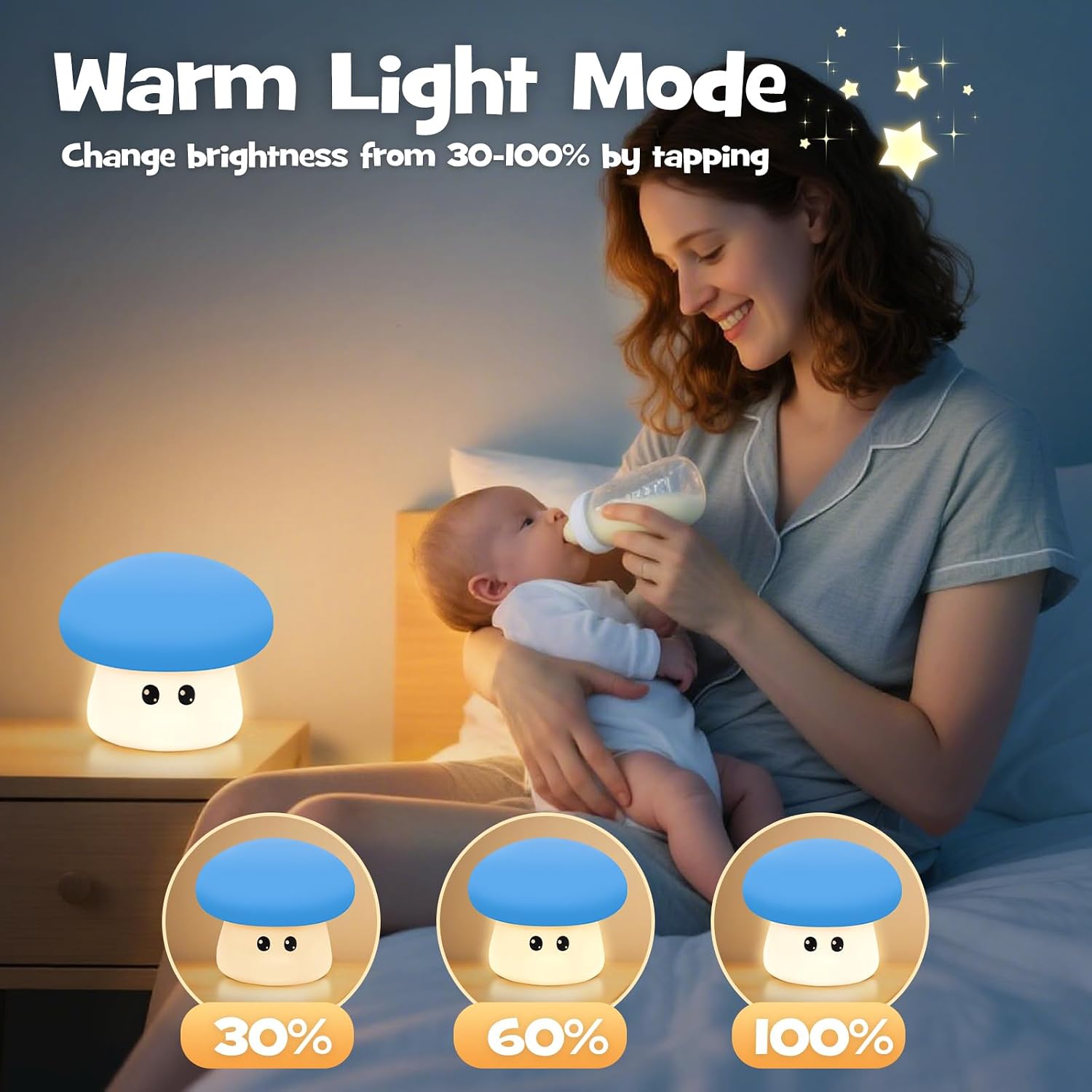 Squishy Big Eyes Mushroom Night Light with RGB Mode 3 Brightness Adjustable Nursery Breastfeeding Nightlight Cute LED Blue Mushroom Lamp…
