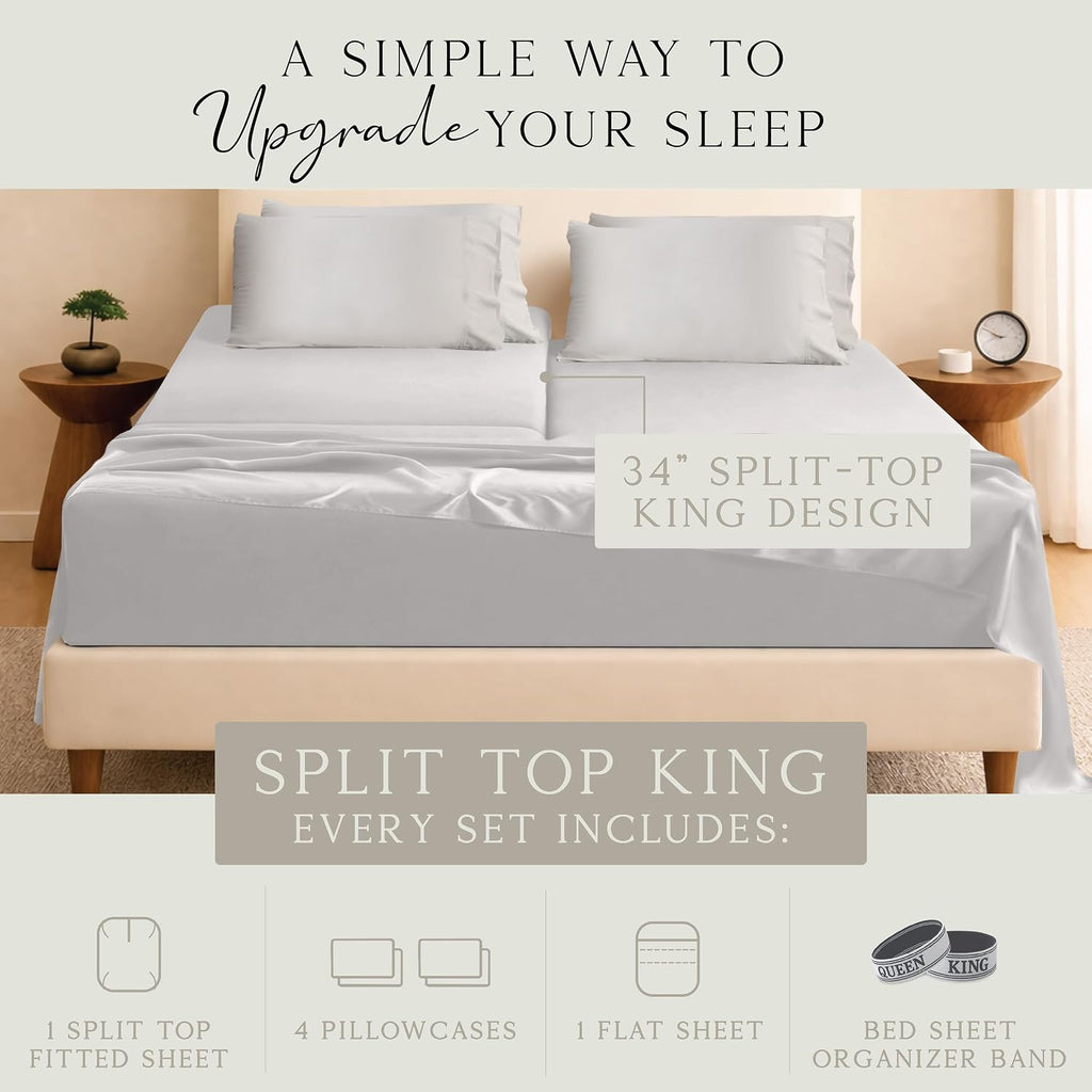 KARISSA MAE 6 Piece Pure Viscose from Bamboo 34" Split Top King Size Sheet Set | 100% FSC Certified | Luxuriously Soft | Cooling | 18"…