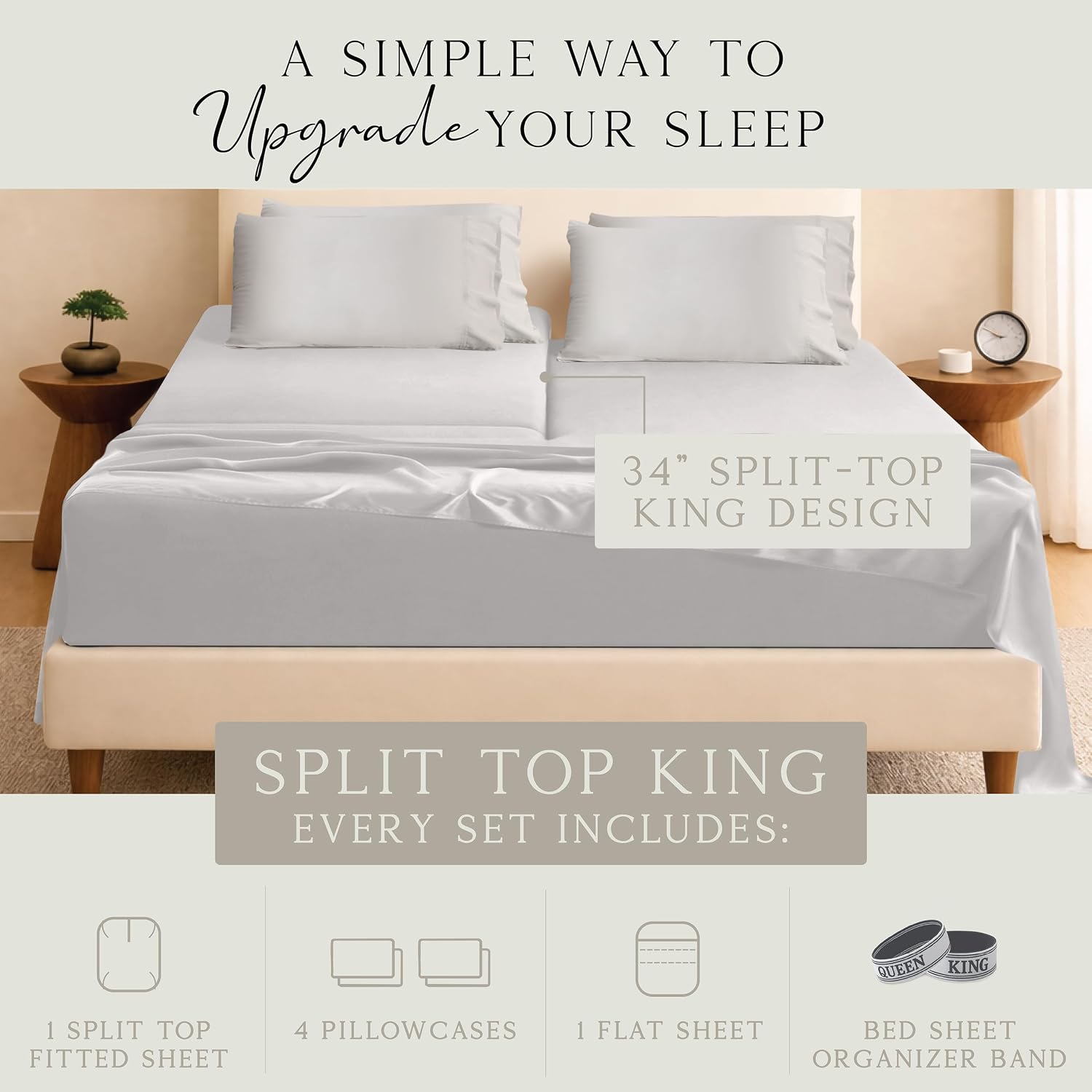KARISSA MAE 6 Piece Pure Viscose from Bamboo 34" Split Top King Size Sheet Set | 100% FSC Certified | Luxuriously Soft | Cooling | 18"…