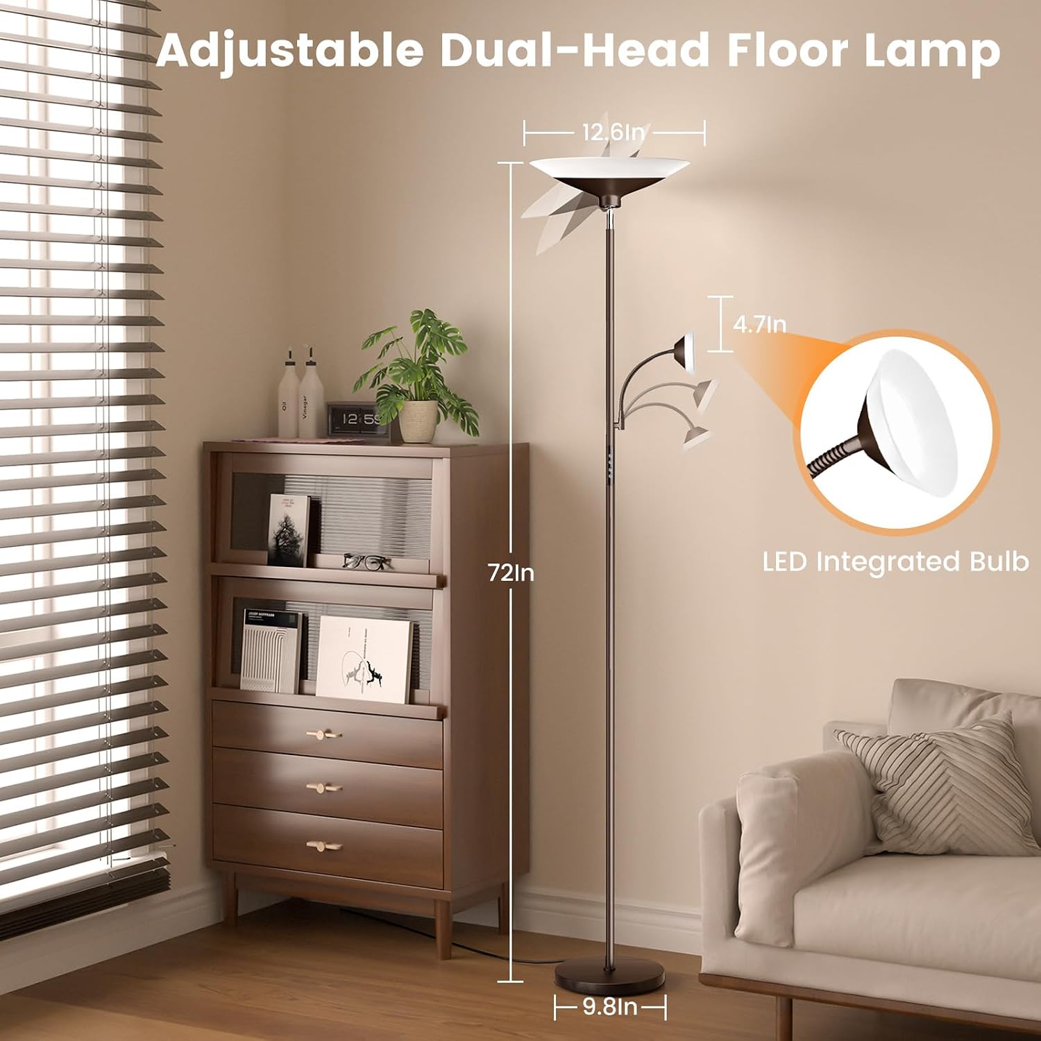 SIBRILLE Brown Torchiere LED Floor Lamp - 72" Rotating Standing Lamp with Remote, 34W Dimmable Floor Light with Color Changing, Tall…