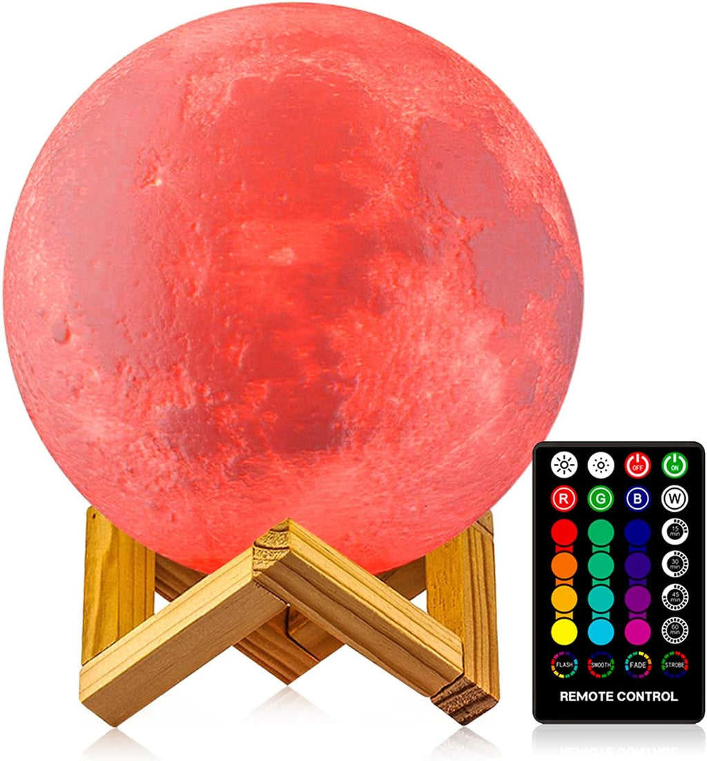LOGROTATE Moon Lamp 16 Colors, Dimmable, Rechargeable Lunar Night Light (5.9 inch) Full Set with Wooden Stand, Remote & Touch Control…