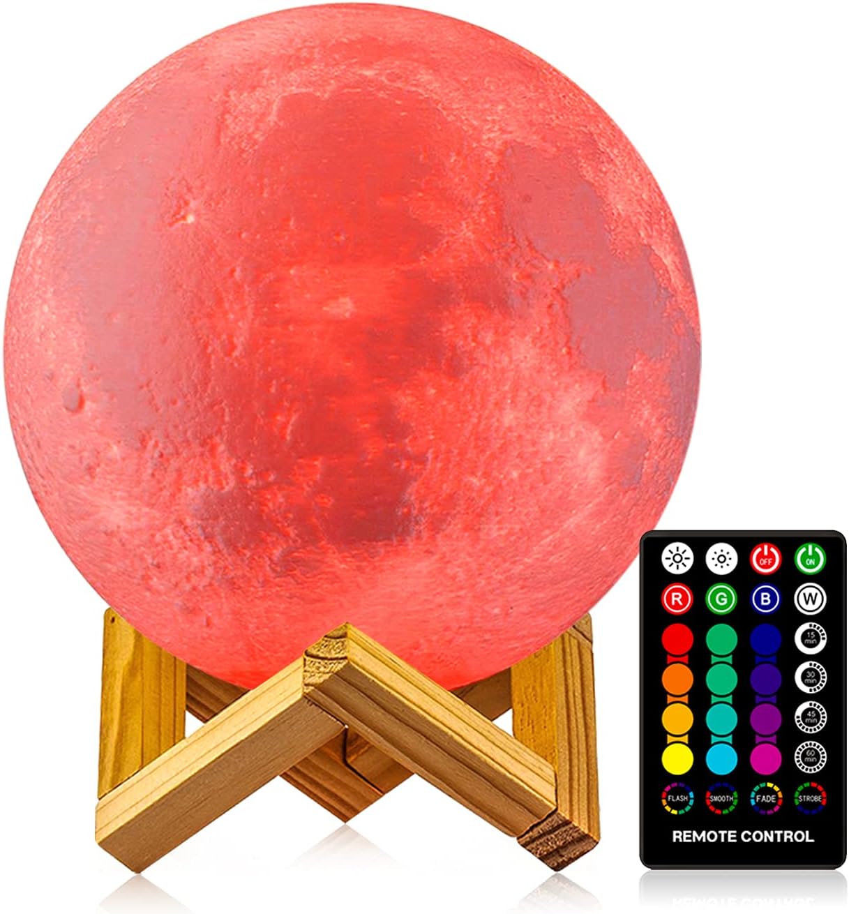 LOGROTATE Moon Lamp 16 Colors, Dimmable, Rechargeable Lunar Night Light (5.9 inch) Full Set with Wooden Stand, Remote & Touch Control…