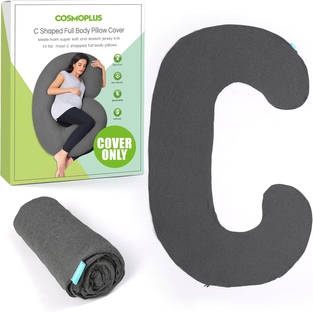 COSMOPLUS C Shaped Full Body Pillow Case Cover for Maternity, Stretchy Cool Breathable Jersey Fabric, Provides Sleep and Pregnancy…