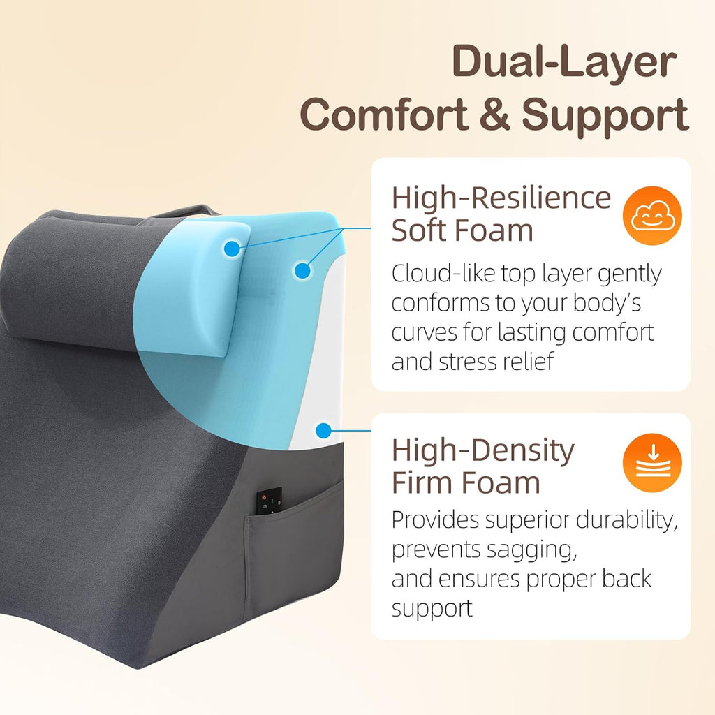 Vekkia 21” Extra-Wide Back Pillow with Adjustable Headrest – 2 in 1 Ergonomic Dual-Layer Wedge Backrest for Sitting or Reclining – Adults…
