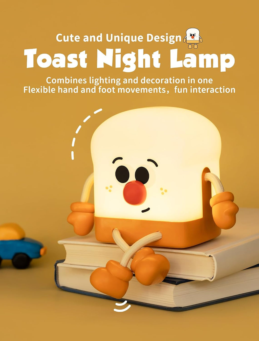 Toast Night Light for Kids, Rechargeable Bedside Table Lamp, Portable Night Lamps, Cute Nursery Night Lights for Bedroom, Office, Desk…