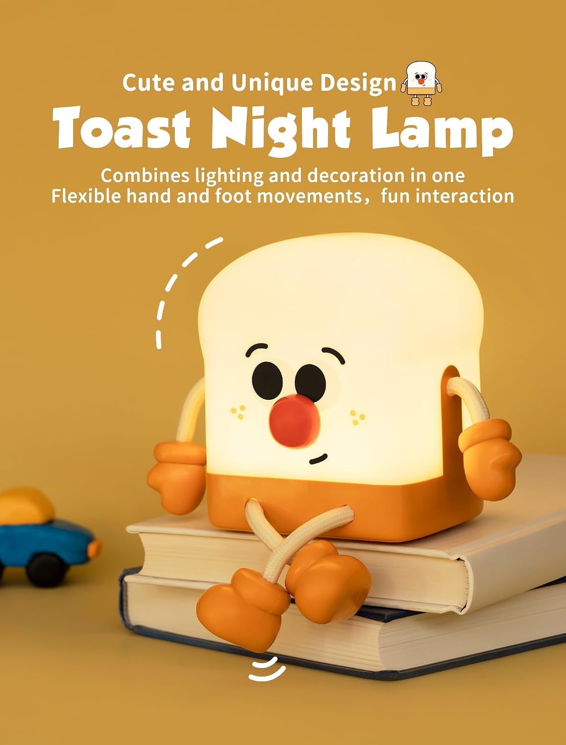 Toast Night Light for Kids, Rechargeable Bedside Table Lamp, Portable Night Lamps, Cute Nursery Night Lights for Bedroom, Office, Desk…