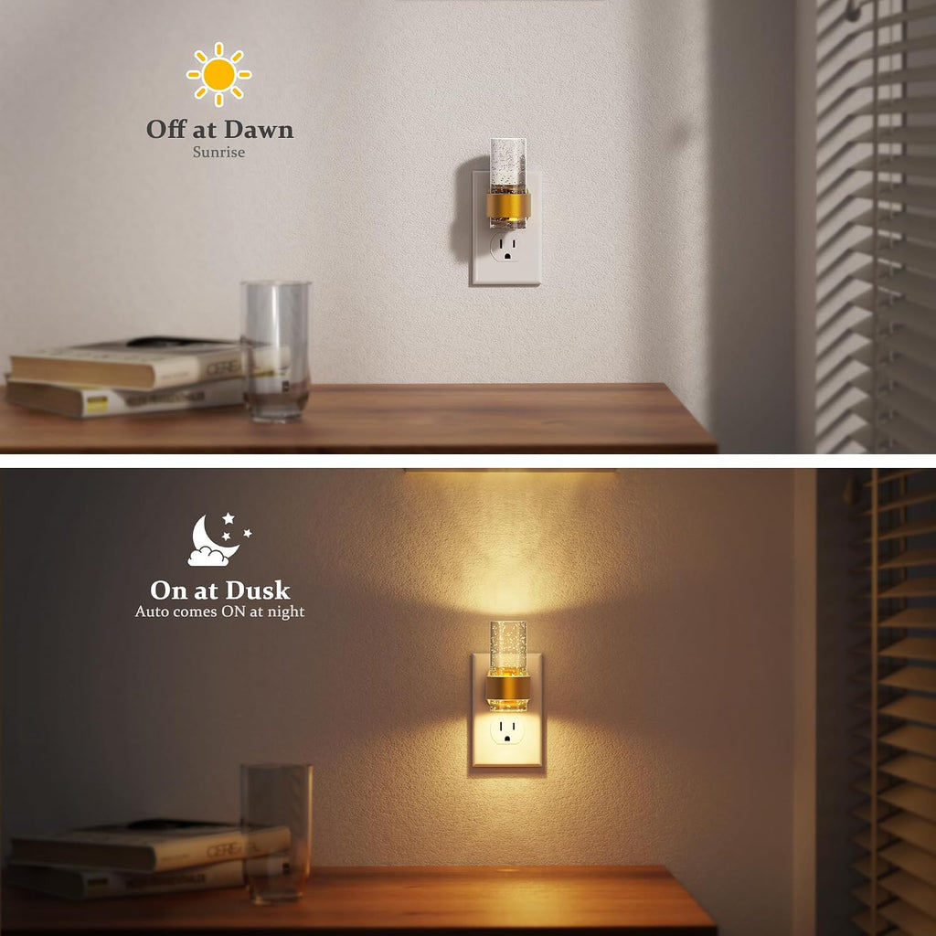 JandCase Night Lights Plug into Wall, Gold Night Light with 3 Colors, 2 Pack Dimmable Plug in Nightlight, Dusk to Dawn Sensor, Adjustable…