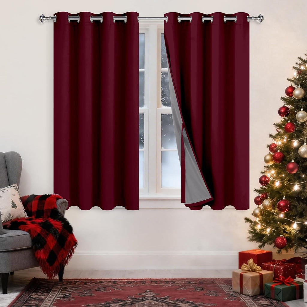 Xwzo 100% Blackout Window Curtains - Thermal Insulated & Noise Reduction Black Liner Ring Top Window Treatment Sewn with Tiebacks for Bedro…