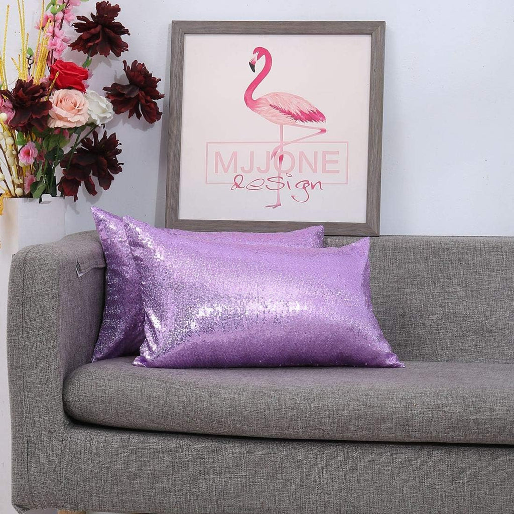 Poise3EHome 12x20inches Sequin Throw Pillow Covers Decorative Pillow Covers for Couch, Bed, Living Room, Christmas (Lavender, 2PCS)